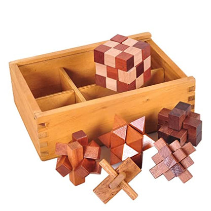 VolksRose 6pcs Wooden Brain Teaser Puzzles, IQ Challenge Puzzle Games, Logic Smart Mind Puzzle Box Lock Toy Removing Assembling 3D Small Puzzle Gift Set for Adults Teenagers Kids, 1.8inch 4.5cm - color: B-6pcs-4.5cm-2