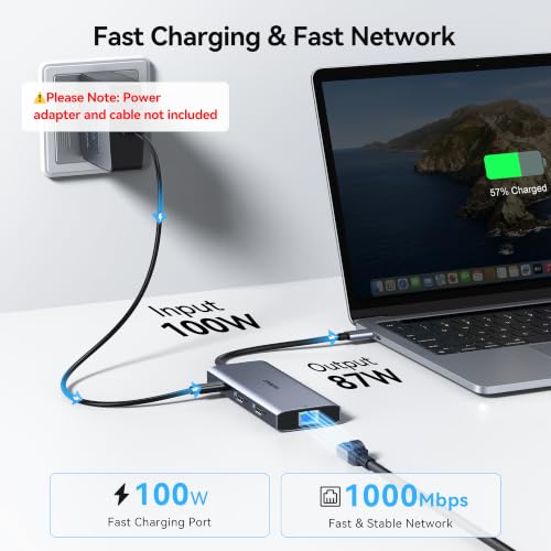 USB C Docking Station Dual HDMI Monitors Adapter USB C Hub 2 HDMI+Video 8K | Laptops Docking Station 3 Monitors USB C to 2 HDMI with Alt Mode Video Output HDMI 3*10G USB Port PD Ethernet for Dell HP
