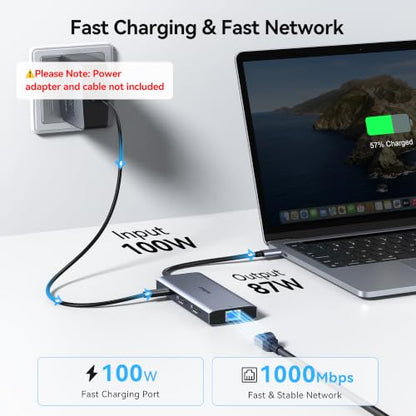 USB C Docking Station Dual HDMI Monitors Adapter USB C Hub 2 HDMI+Video 8K | Laptops Docking Station 3 Monitors USB C to 2 HDMI with Alt Mode Video Output HDMI 3*10G USB Port PD Ethernet for Dell HP
