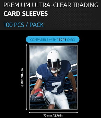 Ultra Clear Soft Penny Sleeves - 100pcs Standard Size Trading Card Protectors, Fits 180PT Cards, Acid-Free PVC-Free Card Sleeves for Collectors, Sports & Outdoors - size: 70×93mm (2.76"×3.66")