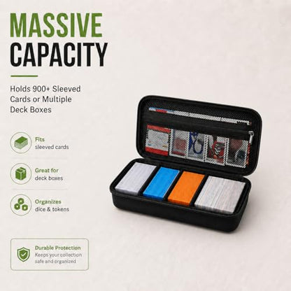 Trading Card Carrying Case, 900+ Card Game Storage for MTG | Large card carrying case for card games and trading cards, holds 900+ cards, deck boxes and expansion packs, black, case only