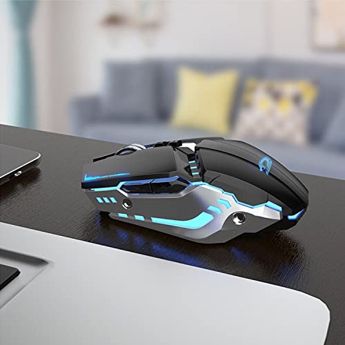 TENMOS T12 Wireless Gaming Mouse, Silent Rechargeable Computer Mice-Black | 2.4GHz Optical, 7 Color LED Lights, Quiet Click,Side Buttons,3 Adjustable DPI,Ergonomic Design, Nano Receiver,USB C Charging - color: black