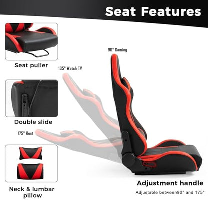 Steering Wheel Stand Racing Cockpit with Red Seat Unobstructed Design for Both Legs Fit for Logitech G29 G920 G923 G25, for Thrustmaster T300RS T80 T150 Adjustable No Steering Wheel, Handbrake, Pedals