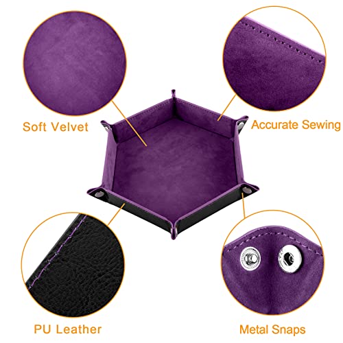 SIQUK 6 Pieces Dice Tray Hexagon Dice Rolling Holder Folding PU Leather Dice Trays for Dice Games Like RPG, DND and Other Table Games(Cyan, Black, Violet, Pink, Camel, Sky Blue) - color: Cyan, Black, Violet, Pink, Camel, Sky Blue