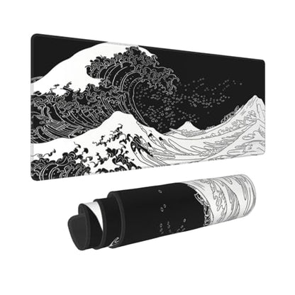 Large Gaming Mouse Pad Desk Mat, Japanese Great Waves Extended Keyboard Mouse Pad Mousepad with Non-Slip Base and Stitched Edge Mouse Mat Desk Pad Mouse Pads for Desk Home Office, 31.5 x 11.8 - color: Japanese Waves