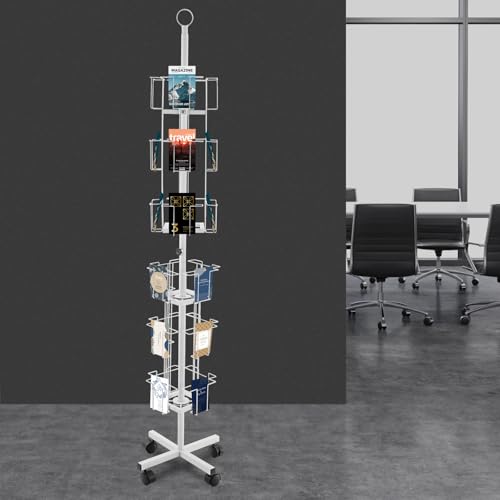 Rotating Greeting Card Rack, 6 Tiers 24 Greeting Card Display Stand Cold Rolled Steel Pocket Rotating Holder Portable Postcard Holder w/4 Universal Wheels for Classrooms Offices Libraries