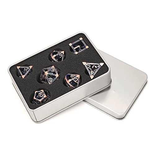 D and D Polyhedral Dice Set, Metal Dice Set 7pcs(D20 D6 D4 D12 D10 D% D4) Cthulhu Design for Dungeons Dragons D&D Pathfinder and Other Tabletop Role-Playing Games - color: 3d Copper Blue