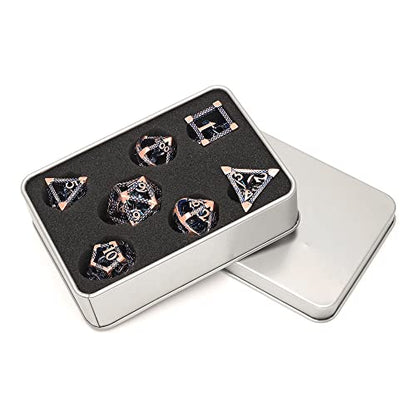 D and D Polyhedral Dice Set, Metal Dice Set 7pcs(D20 D6 D4 D12 D10 D% D4) Cthulhu Design for Dungeons Dragons D&D Pathfinder and Other Tabletop Role-Playing Games - color: 3d Copper Blue