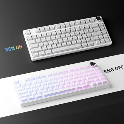 White Topographic PBT Keycaps,97 Key Caps Set Side Printed,No Tear & Fade Shine Through RGB Backlit Cherry Profile Keycaps (Ergonomic,Doubleshot) for 61/64/66/68/71/75/84/87 MX Mechanical Keyboards - color: 97 Keys-White