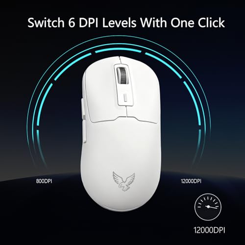 NEO V2 Tri-Mode Wireless Gaming Mouse, 55g Ultra-Lightweight, PAW3311 Sensor 12000 DPI, Bluetooth 5.0 2.4G USB-C Wired, RGB Backlit, 6 Buttons, 400mAh Rechargeable Ergonomic Mouse for PC Mac (White) - color: White