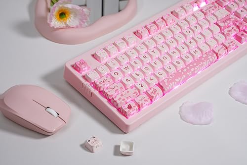 ZORNHER ZH980 Cat Mechanical Keyboard,95% Pink Creamy Keyboard with Number Pad,Cute Kawaii Mao Glowing Kitty Ear Keycaps,Creamy Sounding Linear Switches,Hot-Swappable,RGB Backlit - color: Sakura Paws, size: Creamy Switch