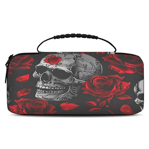 BICUUZHI Sugar Skull Red Rose Carrying Case Compatible with Nintendo Switch OLED Model 2021/Switch 2017, Portable Travel Carry Case with 20 Games Cartridges for Accessories & Games - color: Multicolor 15, size: Small