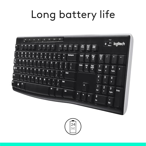 Logitech K270 Full Size Wireless Keyboard for Windows - Black | Full-size keyboard with number pad, 8 multimedia keys, includes USB-A receiver, 2-year battery, compatible with PC, laptop - color: Black, size: 1 Pack, style: Keyboard