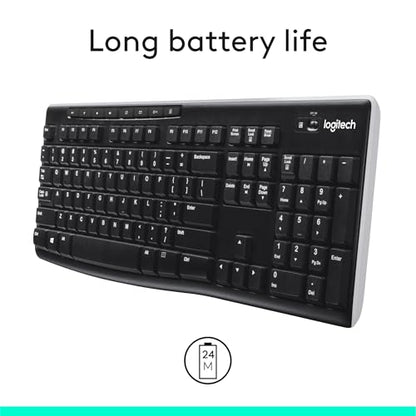 Logitech K270 Full Size Wireless Keyboard for Windows - Black | Full-size keyboard with number pad, 8 multimedia keys, includes USB-A receiver, 2-year battery, compatible with PC, laptop - color: Black, size: 1 Pack, style: Keyboard