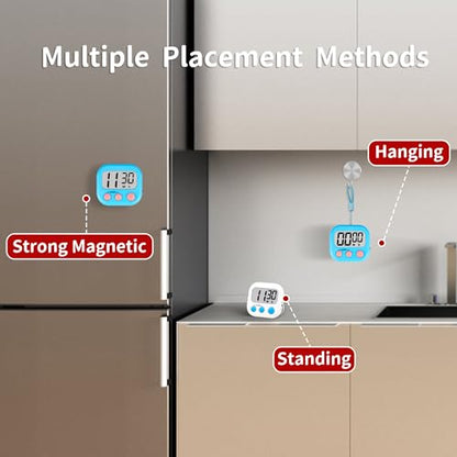 Timer for Kids Teachers Supplies Digital Kitchen Timers for Cooking Large Magnetic Classroom Timer 2Pack-White Blue - color: Blue White