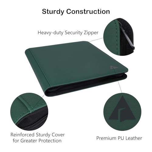 Top loader Binder, Holds 432 Top Loaders, 9 Pockets Top Loader Binder with Sleeves for Cards in 3'' x 4'' Top loaders -Green - color: Green