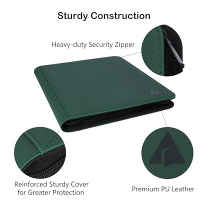 Top loader Binder, Holds 432 Top Loaders, 9 Pockets Top Loader Binder with Sleeves for Cards in 3'' x 4'' Top loaders -Green - color: Green