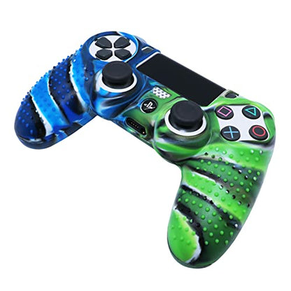PS4 Controller DualShock4 Skin Grip Anti-Slip Silicone Cover Protector Case for Sony PS4/PS4 Slim/PS4 Pro Controller with 2 Thumb Grips (Black Blue Green Stripes) - color: Black Blue Green Stripes