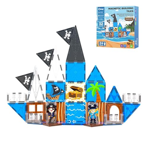 Bmag Magnetic Tiles for Kids,32 PCS Pirate Set with 3D Magnet Building Blocks, STEM Educational Toys for Preschool Learning, Gift for Boys & Girls Age 3 4 5+ - size: 32Pcs