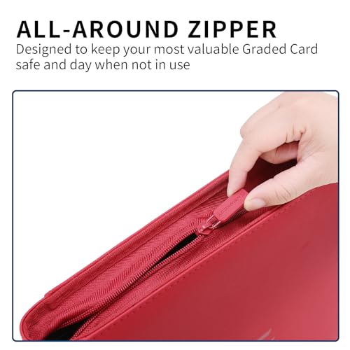 Snekdy premium 1024-pocket trading card binder, Card Albums 16 pockets, waterproof PU-leather Cover album with side loading, holds gaming, baseball (Red) - color: Red
