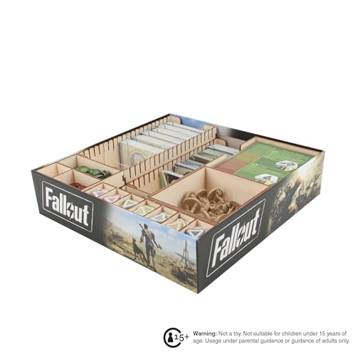The Broken Token Game Organizer Compatible with Fallout - Wooden Game Organizing Box with Multiple Trays