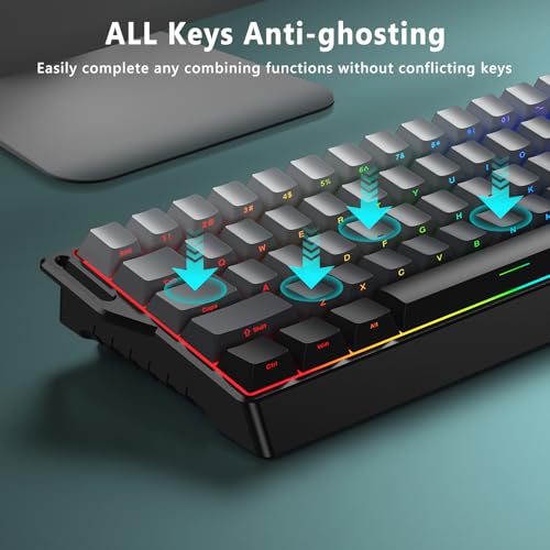 BlueFinger 60% Wireless Mechanical Gaming Keyboard, Bluetooth/2.4G/USB-C Hot Swappable RGB Backlit Keyboard with Side-Printed PBT Keycaps, for MAC Xbox PC PS5, Black - color: Gradient Gray