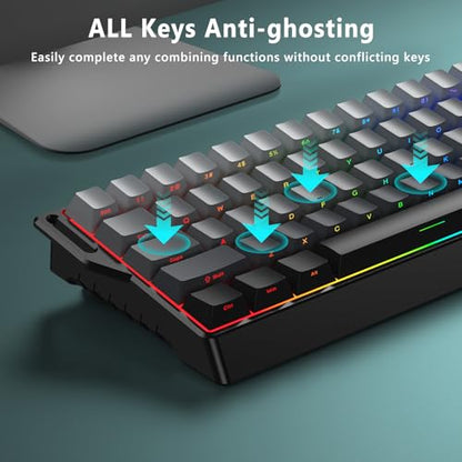 BlueFinger 60% Wireless Mechanical Gaming Keyboard, Bluetooth/2.4G/USB-C Hot Swappable RGB Backlit Keyboard with Side-Printed PBT Keycaps, for MAC Xbox PC PS5, Black - color: Gradient Gray