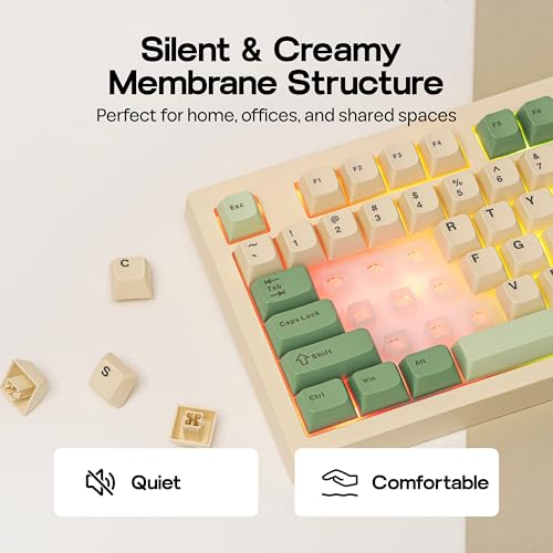 MechLands Aula S102 Membrane Gaming Keyboard with Number Pad, 100% Full Size Layout, USB-C Wired, RGB Backlit, Creamy Silicone Structure, Silent Keyboard for PC Game/Office (Yellow) - color: Yellow