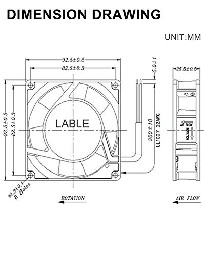 GDSTIME AXIAL 9225 Muffin Fan, 120V AC 92mm x 25mm, Dual Ball Bearing | 110V 115V, 120x120x25mm, Aluminum Frame, High Speed, for Freezer Compressor, Electronics Cabinet Cooling Ventilation Exhaust - size: 92x92x25mm