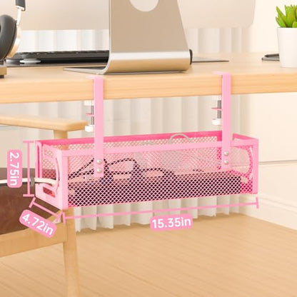 Under Desk Cable Management Tray, 15.7'' No Drill Steel Desk Cable Organizers, Wire Management Tray Cable Management Rack (2 Pack-Pink) - color: 2 Packs-15.7"-Pink