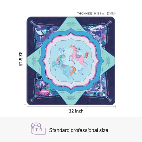 KUNTE Mahjong Mat, Purple Blue, 32"x32" | Foldable, Quiet, Waterproof & Non-Slip, Printed Rules, Asian-Themed Game Nights - color: Whimsy Unicorns