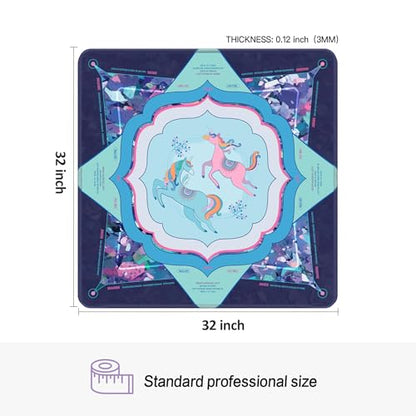 KUNTE Mahjong Mat, Purple Blue, 32"x32" | Foldable, Quiet, Waterproof & Non-Slip, Printed Rules, Asian-Themed Game Nights - color: Whimsy Unicorns