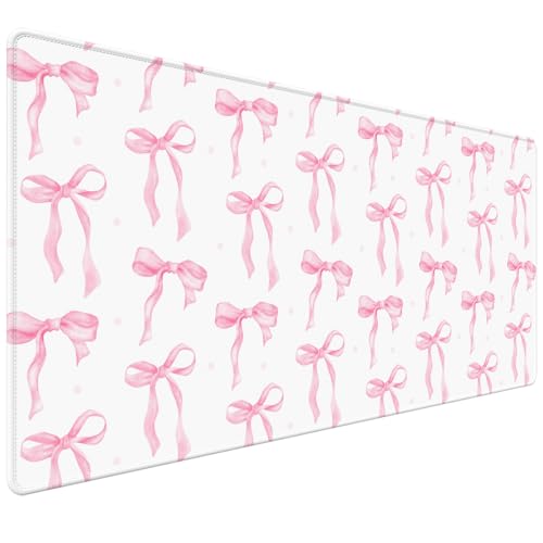 Pink Bow Desk Mat 35.4x15.7 Inch, Large Extended Mouse Pad with Coquette Bow Pattern, Non-Slip Waterproof Desk Pad for Home Office, Study & Aesthetic Setup (Pink Bow) - color: Pink Bow