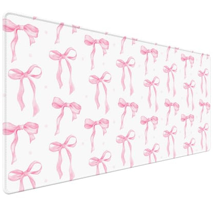 Pink Bow Desk Mat 35.4x15.7 Inch, Large Extended Mouse Pad with Coquette Bow Pattern, Non-Slip Waterproof Desk Pad for Home Office, Study & Aesthetic Setup (Pink Bow) - color: Pink Bow