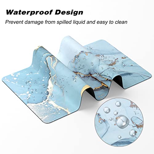 Extended Gaming Mouse Pad, XXL Large Desk Pad 30 x 14 Inch, Big Computer Keyboard Mousepad, Waterproof Mouse Mat with Stitched Edges and Non-Slip Base for Women Office Gaming, Blue Marble - color: Blue Marble