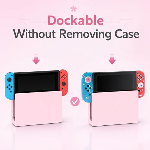 ECHZOVE Cute Glitter Switch Case with Cherry Blossom Flowers – Clear Dockable Protective Cover with Screen Protector & Thumb Grips, Aesthetic Pink Gaming Accessories Gift for Girls - color: Flower