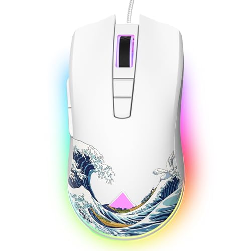 Womier Wired Gaming Mouse, 12400 DPI RGB Mouse with RGB Backlit | 7 Macro Buttons PC Gaming Mice Support DIY Keybinding, Gamer Computer Mice for Laptop PC Mac Windows(G705 Kanagawa) - color: White