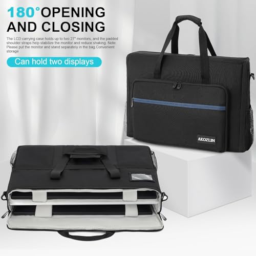 AKOZLIN 27"-32" Dual Monitor Carrying Case, Padded TV Travel Case | 27 inch Monitor Travel Case (NOT for iMac), 32 inch Monitor Bag, LCD Screens Transport Tote Bag with Shoulder Strap Pockets - size: For Dual 27"- 32" Screen