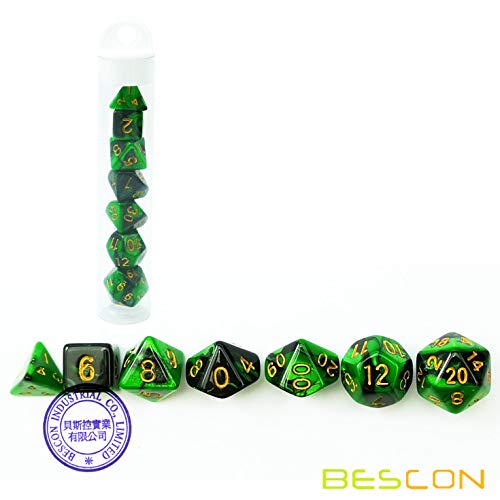 Bescon Mini Two Tone Polyhedral RPG Dice Set Marsh Land, 10MM Small Dice Set D4-D20 - color: Marsh Land