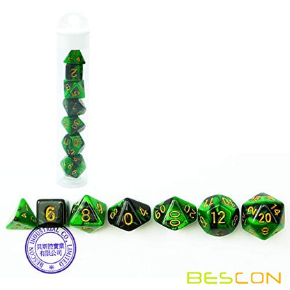 Bescon Mini Two Tone Polyhedral RPG Dice Set Marsh Land, 10MM Small Dice Set D4-D20 - color: Marsh Land