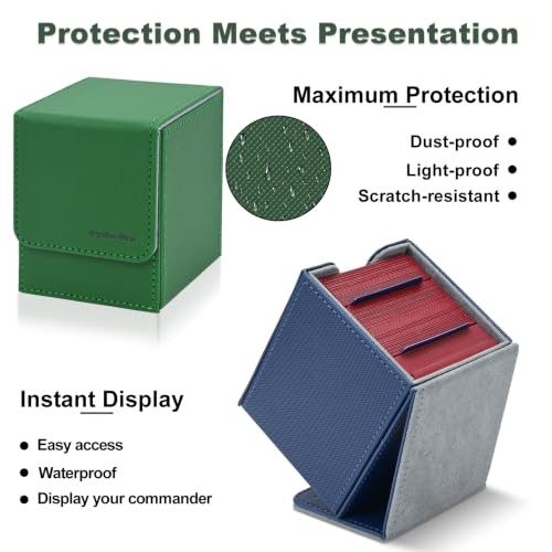 3+1 Commander Deck Box for MTG, 1 Deck Box with Commander Display + 3 Without, Fits 100+ Double-Sleeved Cards, Magnetic Storage Box for TCG/PTCG/Sport Cards with 8 Dividers, Dice Bag & Toploader