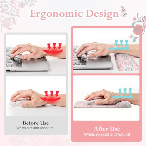 iLeadon Pink Desk Mat Set, Ergonomic Mouse Pad with Wrist Rest | Non-Slip Base Gaming Mouse Pad with Keyboard Wrist Pad, Anti-Fatigue Desk Mat with Wrist Support for Office Home - color: Pink