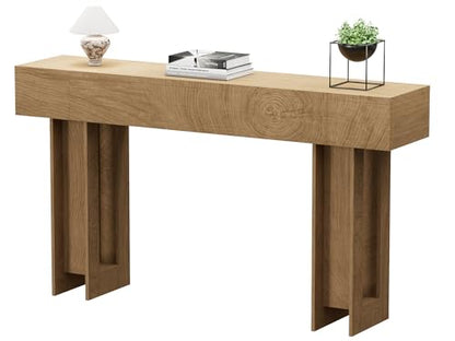 63 Inch Long Console Table, Narrow Rectangular Sofa Table Behind The Couch, Farmhouse Entryway Table for Entrance, Hallway, Living Room (Natural) - color: Natural, style: No Socket