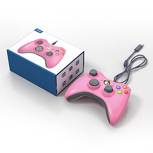 VOYEE PC Controller, Wired Controller Compatible with Microsoft Xbox 360 & Slim/PC Windows 10/8/7, with Upgraded Joystick, Double Shock | Enhanced (Pink) - color: Pink