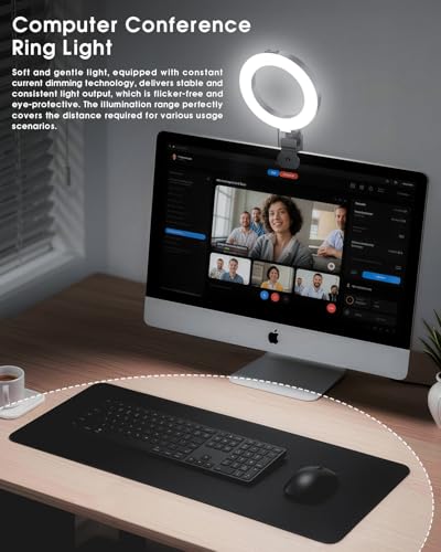 Ring Light for Computer Video Conference - Webcam Light for Monitor Clip On Remote Working Distance Learning Zoom Call Self Broadcasting and Live Streaming Influencer Light Laptop Video Conferencing