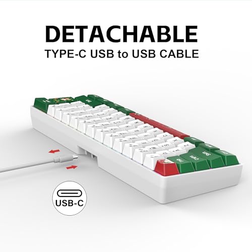 Snpurdiri 60% Wired Gaming Keyboard, RGB Backlit Small Ultra-Compact 61 Keys 60 Percent Gaming Keyboard for PC/Mac Gamer, Typist, Travel, Easy to Carry on Business Trip(Red Green White) - color: Red Green White