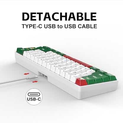 Snpurdiri 60% Wired Gaming Keyboard, RGB Backlit Small Ultra-Compact 61 Keys 60 Percent Gaming Keyboard for PC/Mac Gamer, Typist, Travel, Easy to Carry on Business Trip(Red Green White) - color: Red Green White