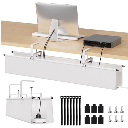 Under Desk Cable Management Tray - 36" Cord Organizer for Desk No Drill, Fabric Under Table Wire Organizer with 16X Cable Ties Hide for Office/Home, Cord Hider Fits Adapters & Sockets, White - color: White, size: 36'' L