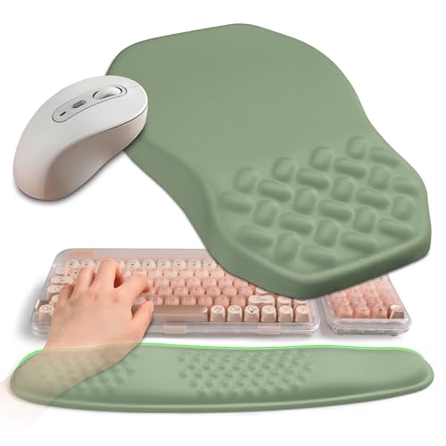 2-in-1 Ergonomic Set, Wave Keyboard Wrist Rest and Massage Slope Mouse Pad Wrist Support, Rebound Memory Foam for Relieve Carpal Tunnel Syndrome and Wrist Pain (Olive Green) - color: Olive Green