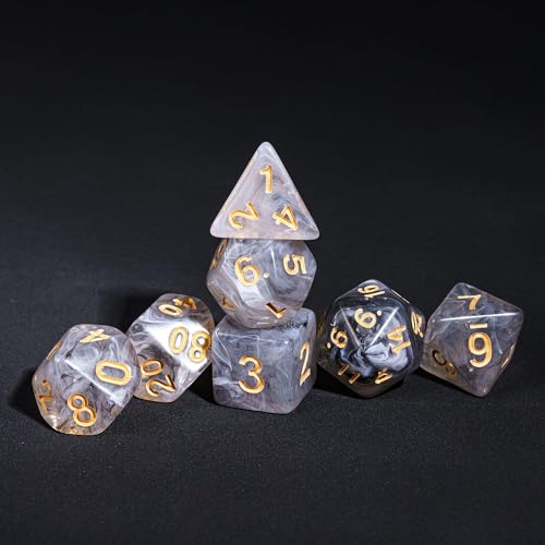 7-Die DND Dice Set Polyhedral Dice Set with a Leather Dice Bag, D&D Dice Set for RPG Table Games (Transparent Black Mix White) - color: Black Mix White